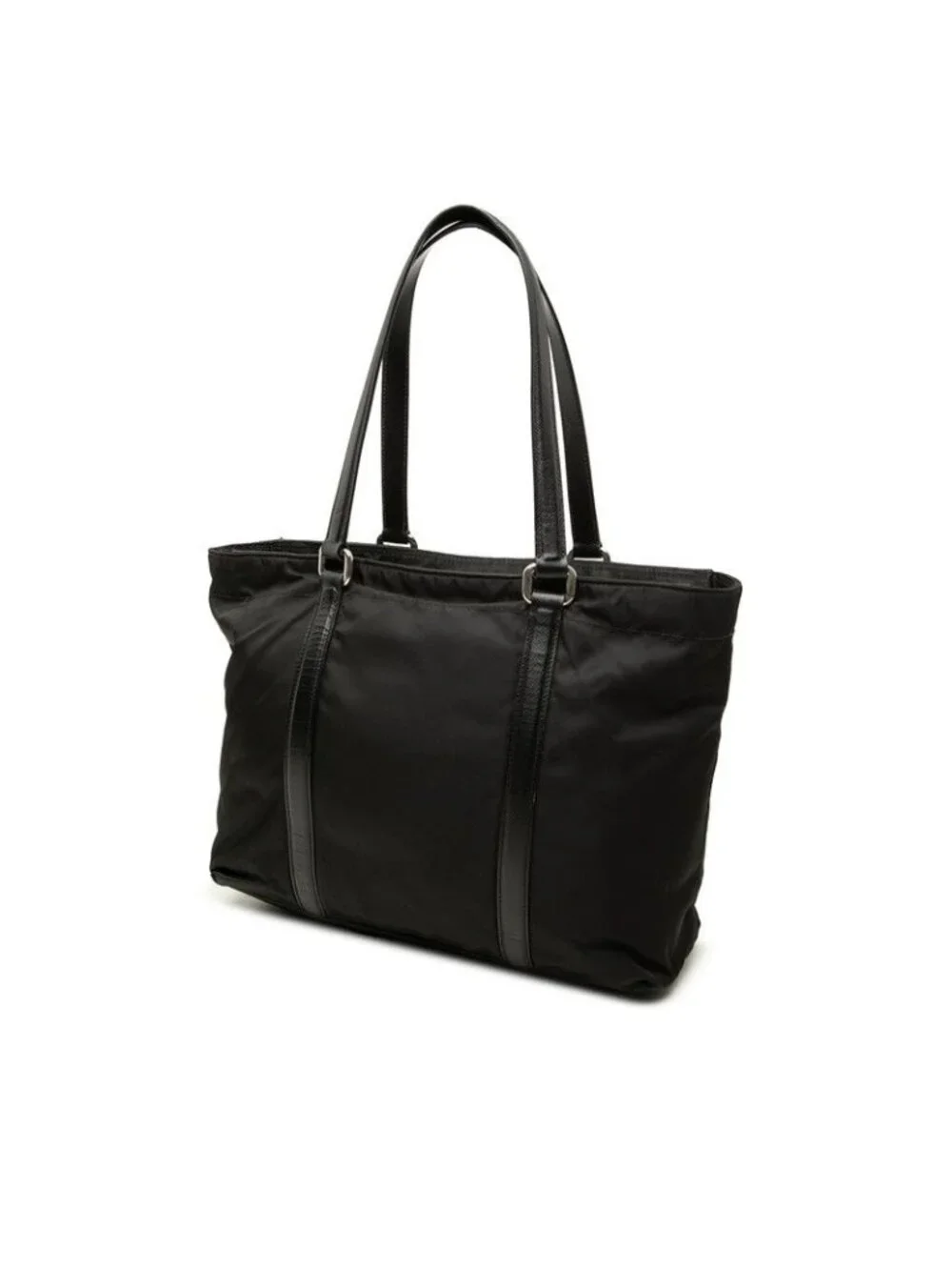 Prada Tessuto Tote Bag Black Nylon Saffiano Leather